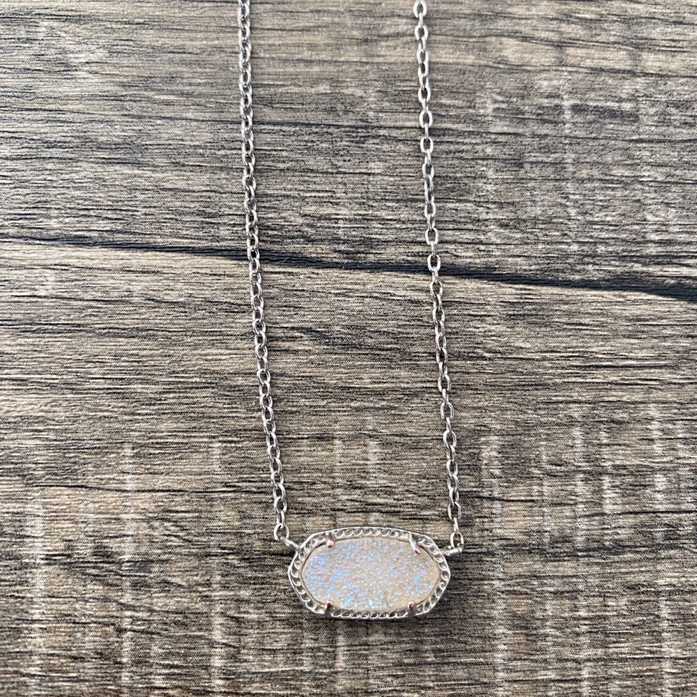 Kendra Scott Iredescent Drusy Elisa Silver chain pendant necklace